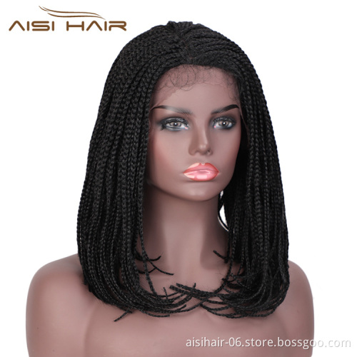 Aisi Hair 16 Inch Vendor Cheap Wholesale Afro Twist Box Braided Lace Frontal Wigs Synthetic Hair For Black Women Lace Front Wig